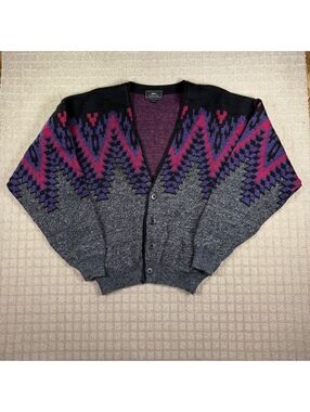 Sears gray pink purple patterned cardigan large
